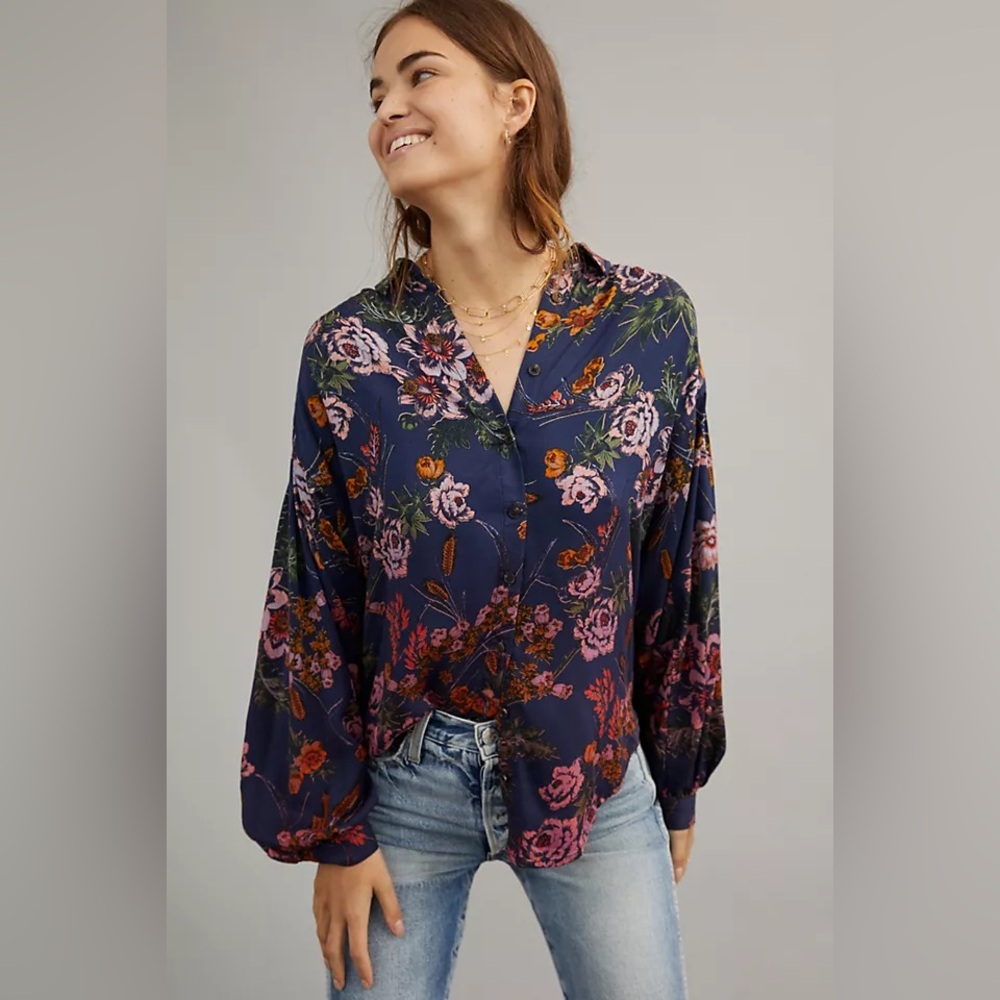 Pilcro x Anthropologie Flower Printed Button Up Shirt - Medium
